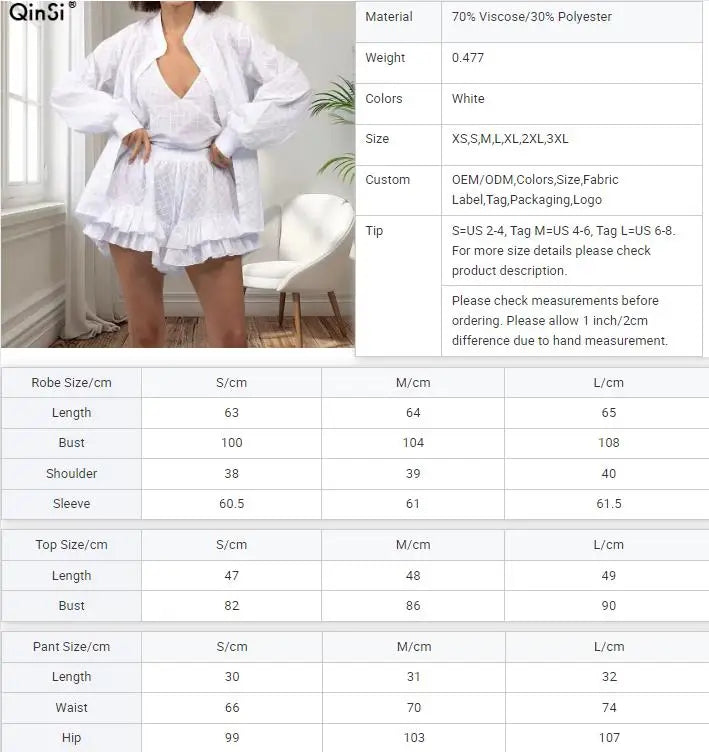 QINSI Autumn Plaid Women Nightwear Pajamas O Neck Full Sleeves Top Lace up Vest Shorts 3 Piece Pajamas Casual Lounge Wear Set