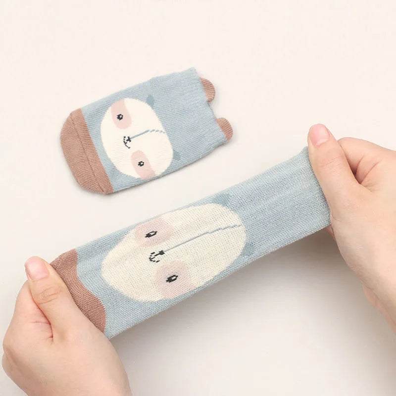 6 Pairs Kids Cotton Socks Non-slip Boys and Girls Cute Cartoon Animal Patterned Comfy Breathable Baby Floor Socks