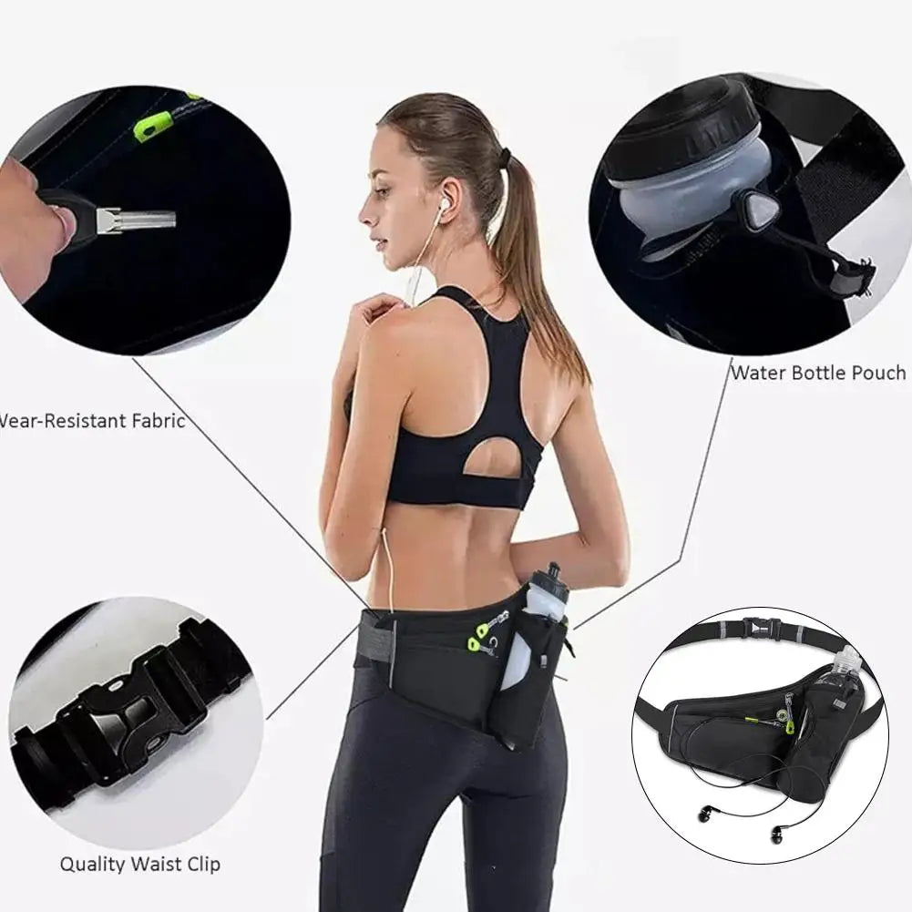 Adjustable Sports Fanny Pack with Water Bottle Holder  Multifunctional Outdoor Running Waist Bag for Hiking Cycling Fitness