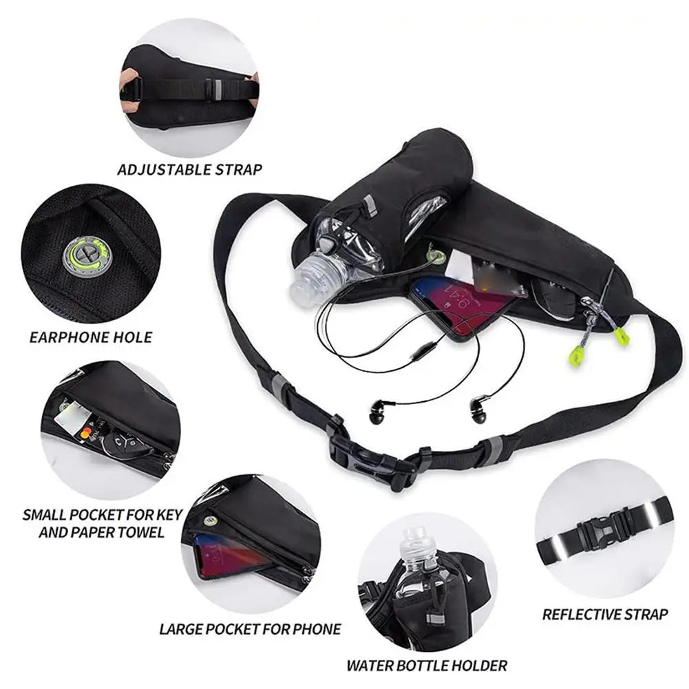 Adjustable Sports Fanny Pack with Water Bottle Holder  Multifunctional Outdoor Running Waist Bag for Hiking Cycling Fitness
